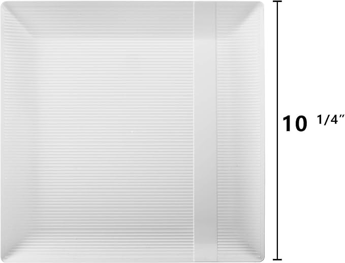 Exquisite Disposable-White-Plastic-Plates-Square Linear (40 Pack) Wedding Dinner Fancy Tableware Dishes (10.25 Inch., White) Single Size Set
