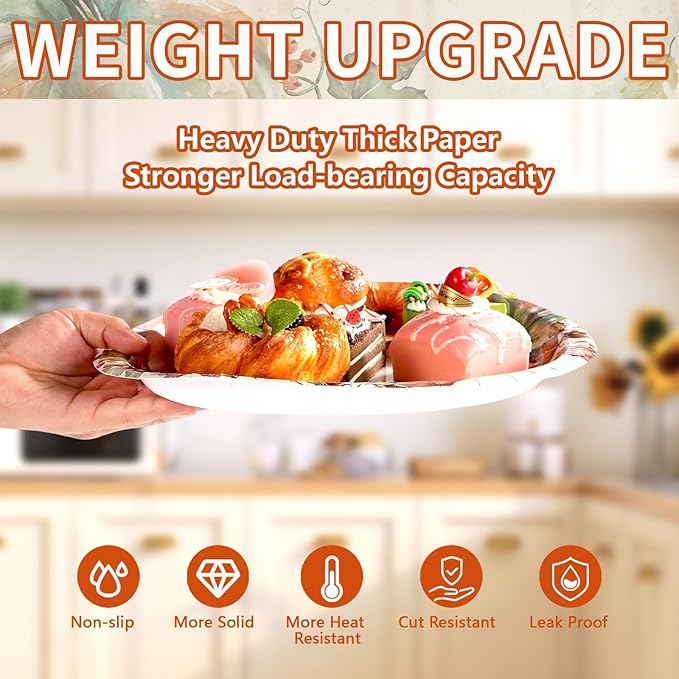 50 Pcs Fall Oval Paper Plates 10"×12" Large Vintage Watercolor Pumpkins Plates Disposable Heavy Duty Thanksgiving Platters for Fall Thanksgiving Party Decorations Autumn Holiday Harvest Party Supplies