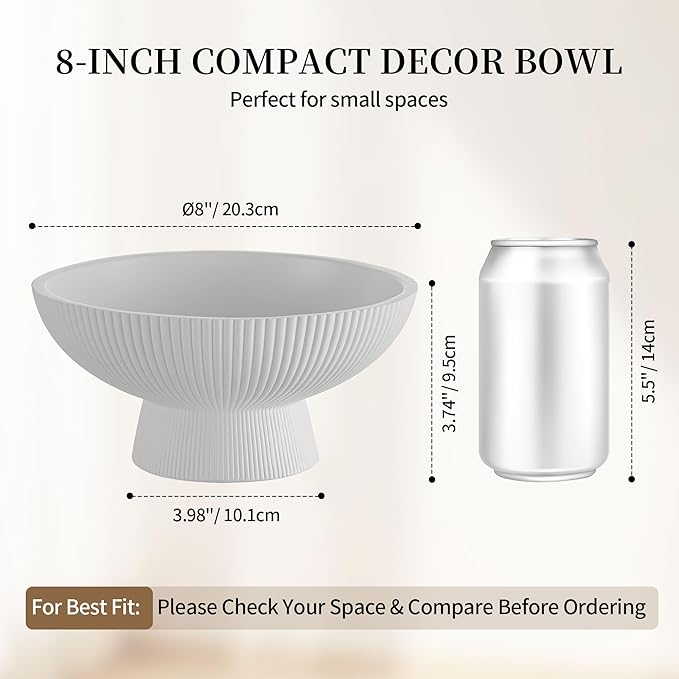 Hanobe Decorative Bowl Entryway Table: Coffee Table Decor for White Fluted Dough Pedestal Bowls - Modern Farmhouse Decor Marble Bowl for Pottery Barn Decor - Footed Key Holder for Home Kitchen Counter