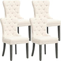KCC Boucle Dining Chairs Set of 4, Upholstered High-end Tufted Dining Room Chair with Nailhead Back Ring Pull Trim Solid Wood Legs, Contemporary Nikki Collection Modern Style for Kitchen, Cream