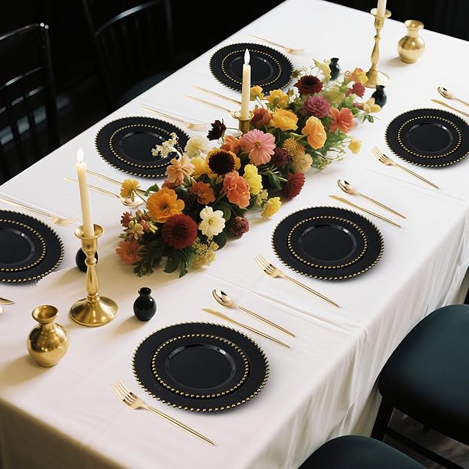 EI 60pcs Black Plastic Plates,Black and Gold Plastic Plates Disposable,Fancy Heavy Duty 10" Dinner & 7" Dessert Plate for Party,Birthday,Anniversary,Wedding,Afternoon Tea,Business Events,Banquets