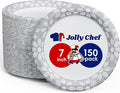 JOLLY CHEF 7 inch Disposable Paper Plates 150 Pack Heavy Duty Printed Dessert Plates for Thanksgiving or Everyday Use, Soak Proof, Cut Proof