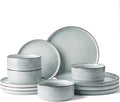 Famiware Annecy Plates and Bowls Sets, 12 Pieces Dinnerware Sets, Microwave and Dishwasher Safe Dishes Set for 4, Chip and Scratch Resistant, Grey-Blue