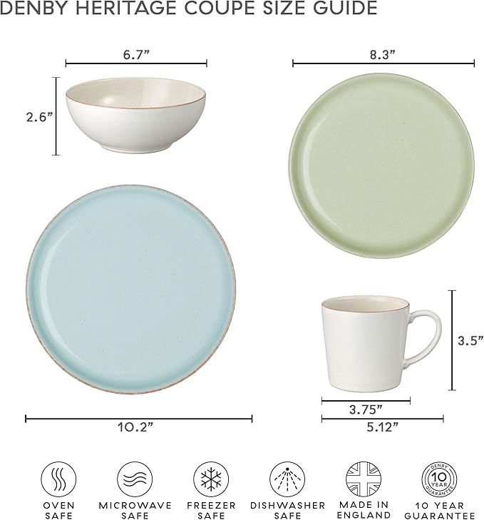Denby - Heritage Pavillion Medium Plates Set of 4-8.25in Blue Scratch & Chip Resistant Dinner, Lunch, Salad Plates For Everyday Use - Ceramic Stoneware Tableware Dish - Dishwasher & Microwave Safe