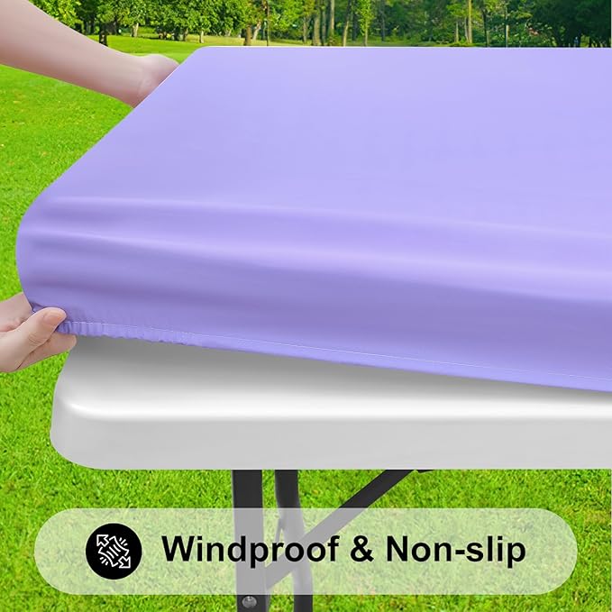 Smiry Rectangle Tablecloth, Elastic Fitted Flannel Backed Vinyl Tablecloths for 4ft Folding Tables, Waterproof Wipeable Table Covers for Indoor, Outdoor, Picnic and Camping (Lavender, 30"x48")