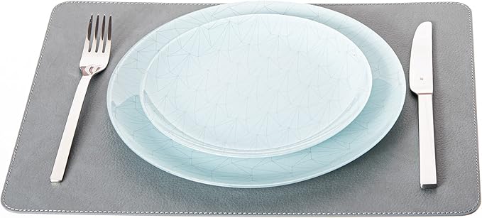 Nikalaz Set 4 Small Placemats and 4 Coasters, Table Mats Made in Europe Recycled Leather, Place Mats 15.7 x 11.8 inches and Coasters 3.9 x 3.9 inches (Dirty Grey)