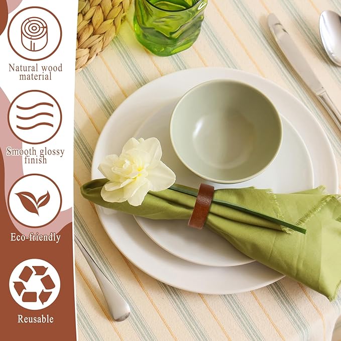Remerry 50 Pcs Wooden Napkin Rings Handmade Dining Napkin Holder Buckles Farmhouse Semicircle Serviette Ring for Xmas Gathering Everyday Use Harvest Wedding Table Setting (Wood Color)