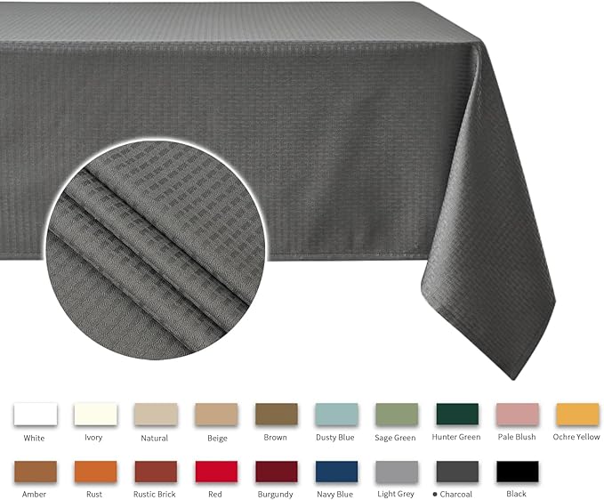 maxmill Rectangle Tablecloth Weaved Texture Design Water Resistant Spill-Proof Soft Washable Table Cloth for Dining Room Decoration, Banquet Parties Event Holiday Dinner, 52 x 84 Inch Charcoal Gray