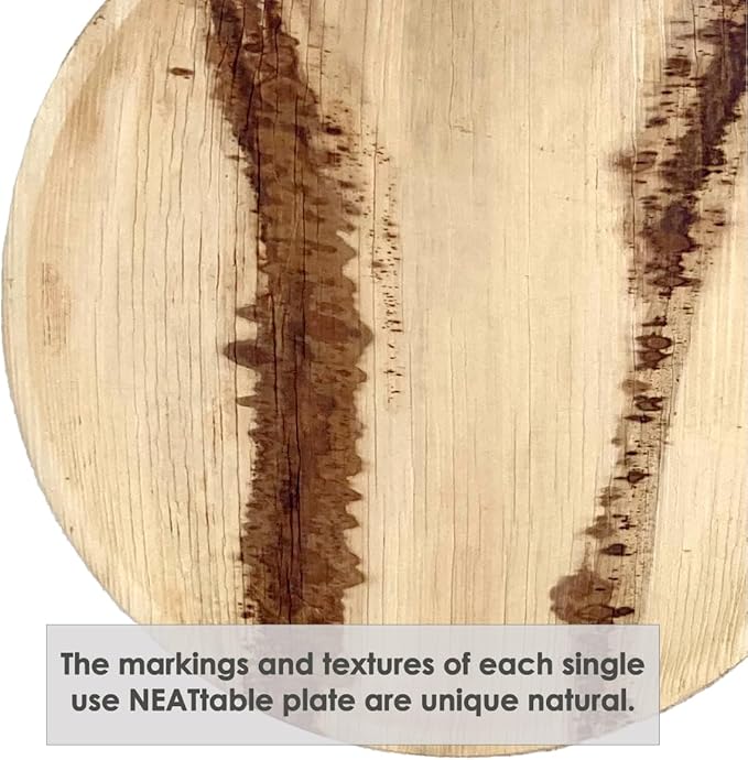 NEATtable Palm Leaf Plates | Disposable & Compostable | Eco Friendly & 100% Natural | Great for Outdoor Events, Wedding, Party, Barbecues | 10-inch Round Plate, Pack of 25