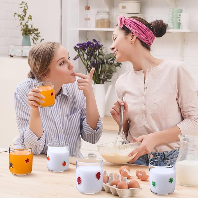 Icon Juice Glasses, 14oz Stemless Wine Drinking Juice Glass Cup for Valentine Party Supplies Gift(7 Pcs,Multi-style)