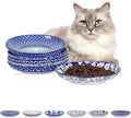 Selamica Ceramic Cat Bowls, 6 Inch Wide Shallow Cat Food Bowl for Relief Whisker Fatigue, Set of 6, Vintage Blue