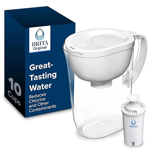 Brita Large Water Filter Pitcher for Tap and Drinking Water, Includes 1 Standard Filter, BPA-Free, Lasts Two Months, 10-Cup Capacity, Bright White