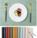 MOSAYT Vinyl Placemats Set of 6-12 X 17 Inch - Faux Leather 100% Waterproof Oil-Proof Wipeable PU Place Mats, Heat Resistant Reversible Table Mats for Kitchen, Dining, Outdoor (Green)