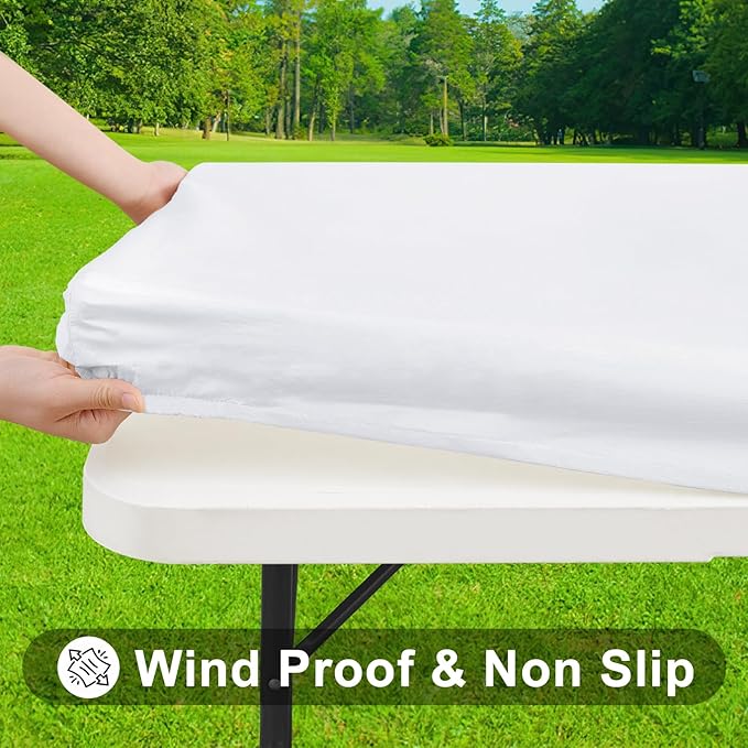 Smiry Rectangle Tablecloth, Elastic Fitted Flannel Backed Vinyl Tablecloths for 5ft Folding Tables, Waterproof Wipeable Table Covers for Indoor, Outdoor, Picnic and Camping (White, 36"x60")