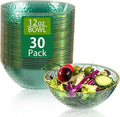 Rubtlamp 30 Pack Clear Green Disposable Bowls, Clear Plastic Bowls with Gold Rim, 12-16oz Premium Heavy Duty Plastic Dinner Bowls for Party&Holiday
