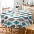 Laeacco 36 Inch Geometric Round Tablecloth Blue and Grey Waved Stripes Modern Abstract Art Print Table Cloth Washable Waterproof Wrinkle Free Table Cover for Kitchen Dining Picnic Party Decoration