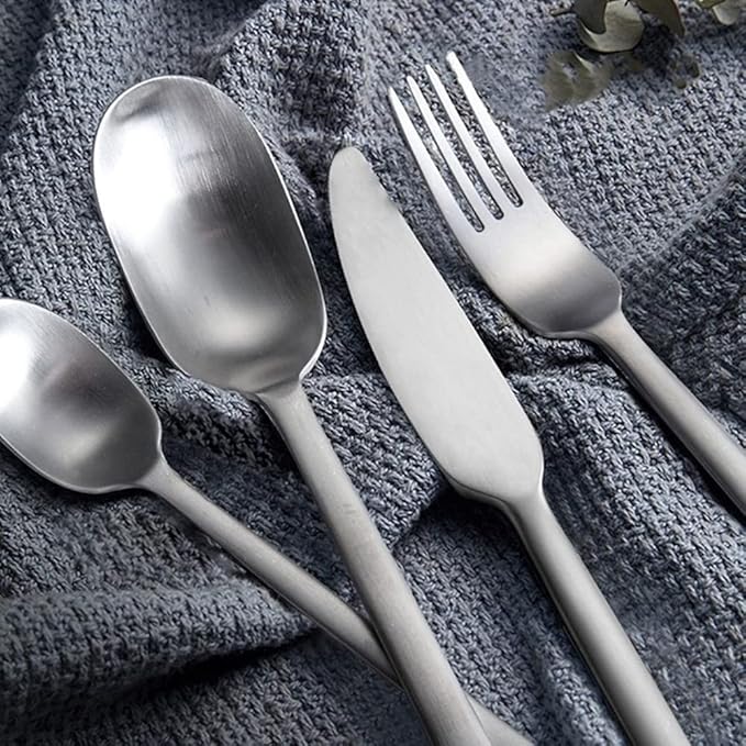 Matte Silverware Set for 14 Stainless Steel Flatware Set Light Luxury Vintage Style 56 Piece Cutlery Tableware Utensils Set Include Knives Forks and Spoons for Home Kitchen Restaurant Christmas