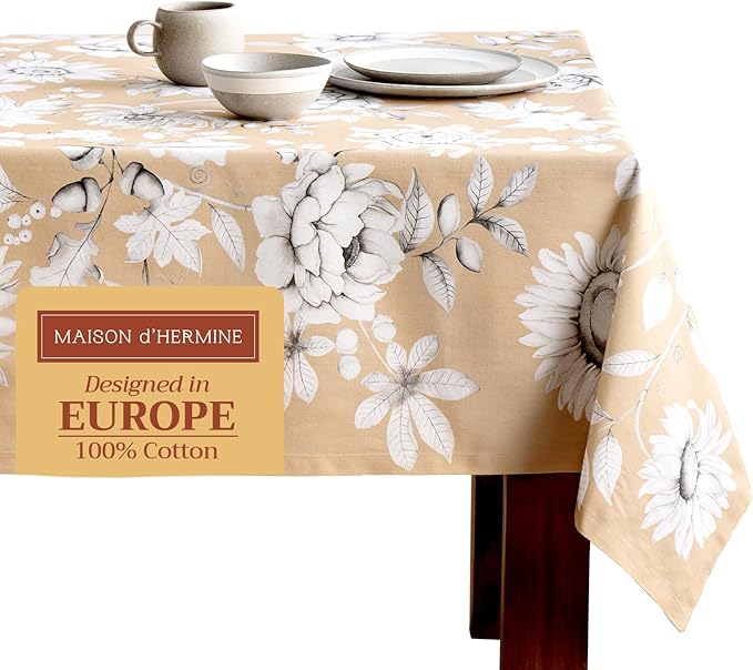 Maison d' Hermine Table Cloth Rectangle Table 100% Cotton 60 x 120 Inches Fall Tablecloth Reusable Everyday Use for Thanksgiving Christmas Decorations Dining Farmhouse Party (Pretty Autumn)