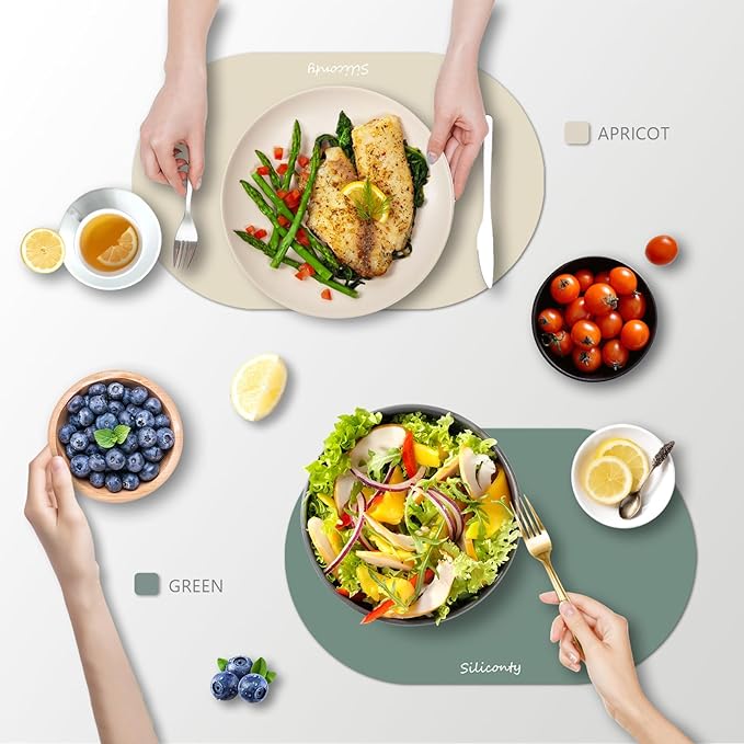Silicone Placemats, Oval Placemats Set of 4. Heat-Resistant and Easy to Clean Siliconty Mats, Non-Slip Silicone Placemats for Table Protection. (4, Bright Yellow)