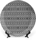 Decorative Plates, Abstract Print Ornament, Monochrome Squares of Motif Grid Design Geometric, 7 Inch, 1 Plate with 1 Display Stand, Black White