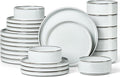 Herogo 24 Pieces Stoneware Dinnerware Set for 8, Ceramic Dinner Dishware Sets for Home Kitchen, Plates and Bowls with Rustic Terracotta Bottom, Dishwasher & Microwave Safe, Icy White