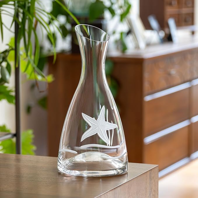 Rolf Glass Starfish 37.25oz Wine Carafe | Lead-Free Diamond-Engraved Glass | Elegant Wine Decanter For Any Occasion