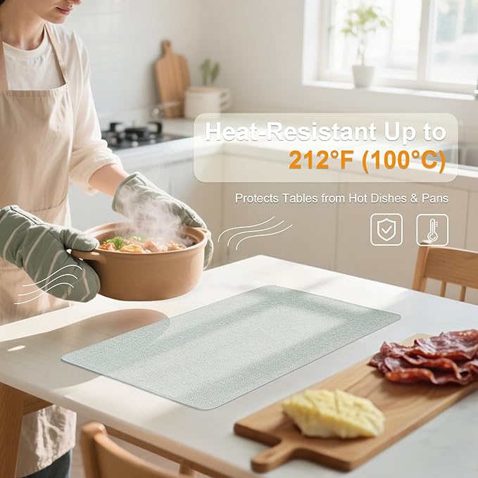 Heat Resistant Placemats Set of 4, 17x12in Waterproof Wipeable Faux Leather Non Slip Table Mats, Easy to Clean, Stain Resistant, for Kitchen Dining Room– Sage Green