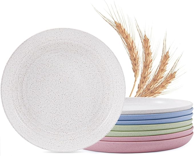 MISS BIG Wheat Straw Plates 8 inches,Plastic Plates Reusable Set of 8,Dinner Plates for Kids&Adults,Dishwasher & Microwave Safe,Eco-Friendly,BPA Free with 4 Colors