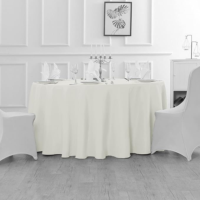 Fokitut 6 Pack Round Tablecloth, 120 Inch, Stain Resistant and Wrinkle Polyester Table Cloth, Fabric Table Cover for Kitchen Dining, Wedding, Party, Holiday Dinner-Ivory