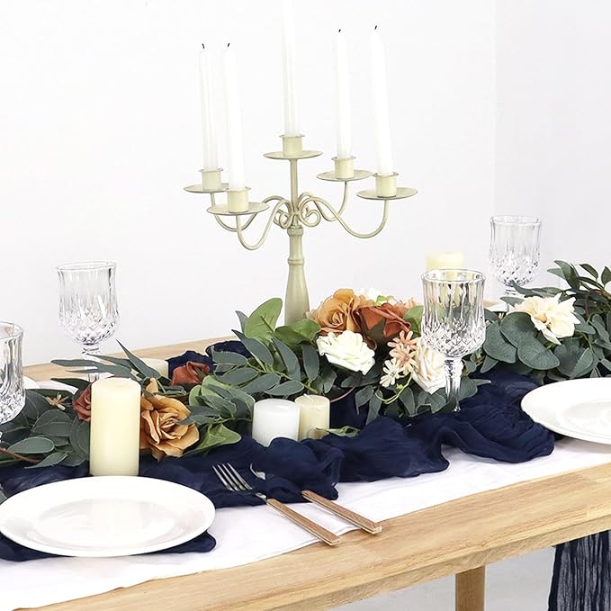 Wedding Cheesecloth Table Runner Bulk Gauze Table Runners Navy Blue 10FT Boho Cheese Cloth Fabric Romantic Wedding Centerpieces for Tables Navy Sheer Chiffon Table Runner for Bridal Party Reception