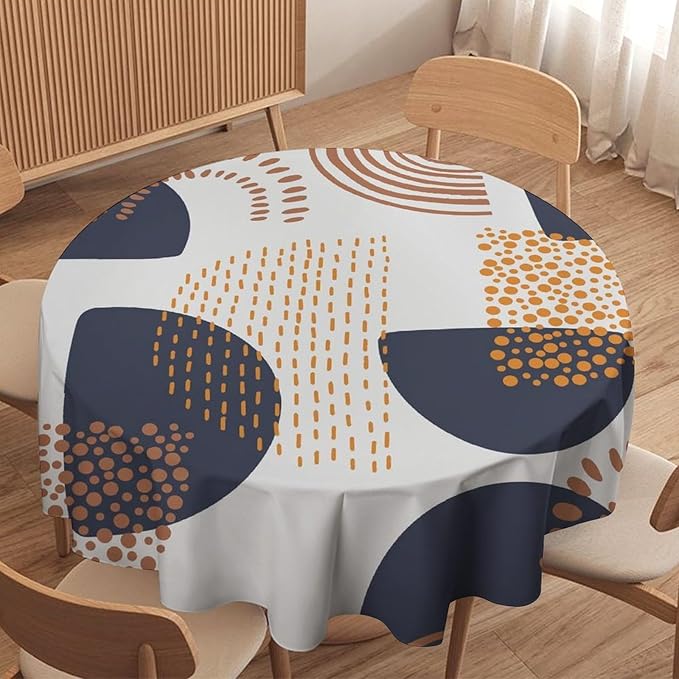 Abstract Modern Art Mid Century Round Tablecloth, Mid Century Rustic Boho Art Pattern Tablecloth for Home Party Dining Room Kitchen Decor 70Inch(178cm)