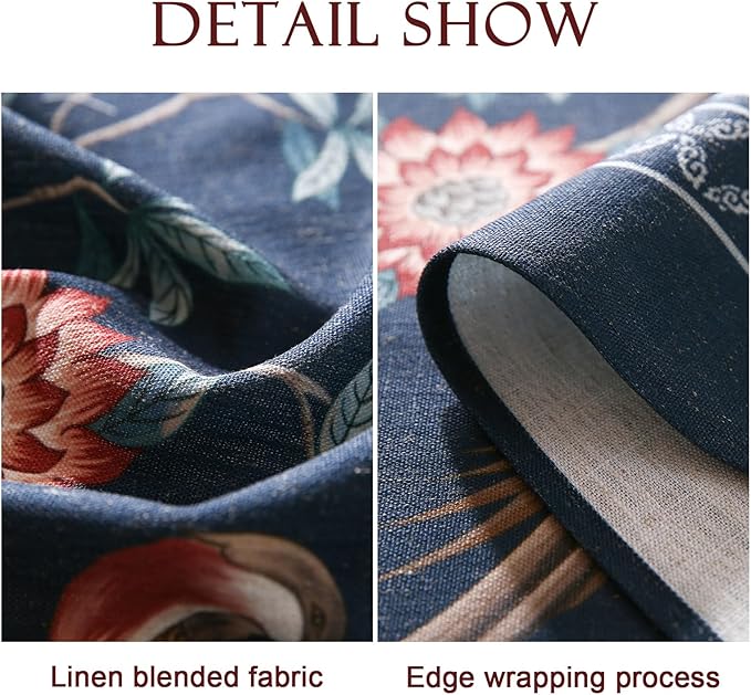 patdrea Designer Vintage Dark Blue Linen Square Tablecloth,Navy French Floral and Birds Pattern Table Cloth,Decoration Table Cover for Kitchen,Dining,Tea Party,Home,Christmas,55"*55"