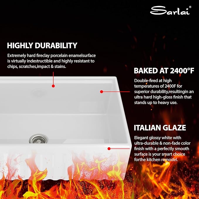 Sarlai 30 White Farmhouse Kitchen Sink - 30x20 Inch Farm Kitchen Sink Reversible Design Ledge Workstation White Ceramic Porcelain Fireclay Farmer Sinks 10" Inch Deep Single Bowl Basin