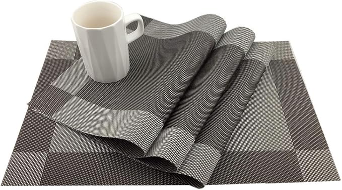 Gugrida Vinyl Coffee Placemats Heat Resistant Dining Table Mats Non-Slip Washable Place Mats Set of 6 （Coffee）