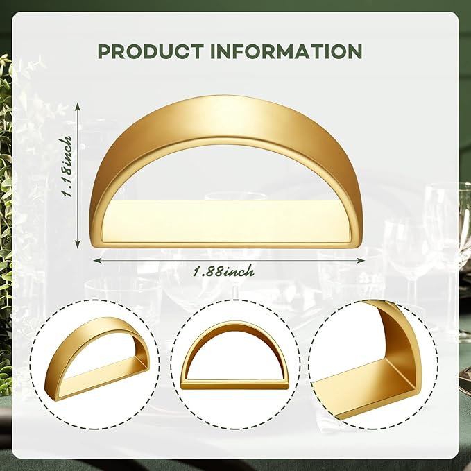20 Pcs Stainless Steel Napkin Rings Valentine's Day Metal Napkin Ring Holders Modern Serviette Buckles Metallic Adornment for Table Kitchen Dinner Party Wedding (Matte Gold Semicircle)