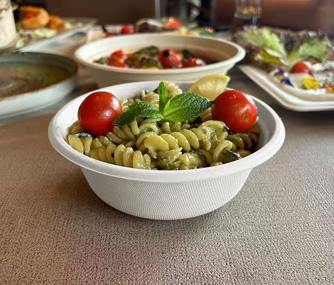 GreenWorks 100 Count 16 OZ Compostable Bowls, White Biodegradable Bagasse and Bamboo fiber Paper Bowls