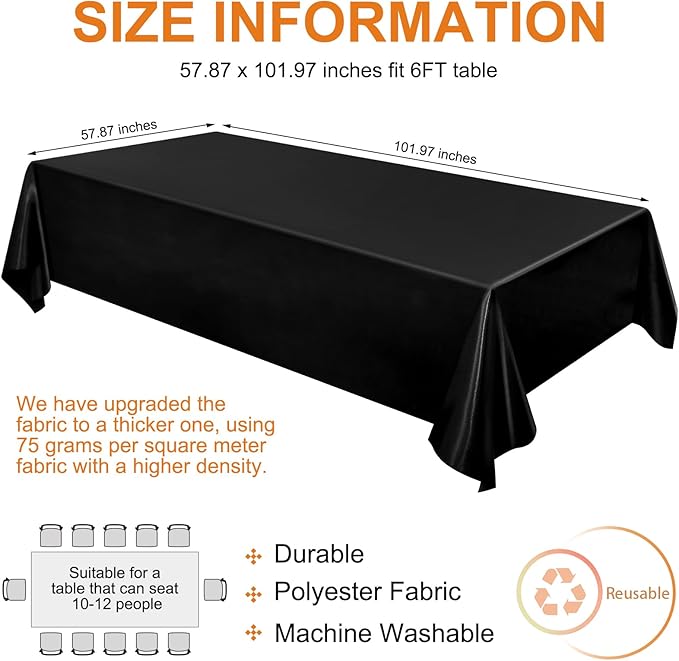 Moukeren 18 Pack Rectangle Tablecloths 58 x 102 Inch Table Cloth Reusable Washable Polyester Table Clothes Bulk for 6 ft Tables for Wedding, Party, Restaurant (Black)
