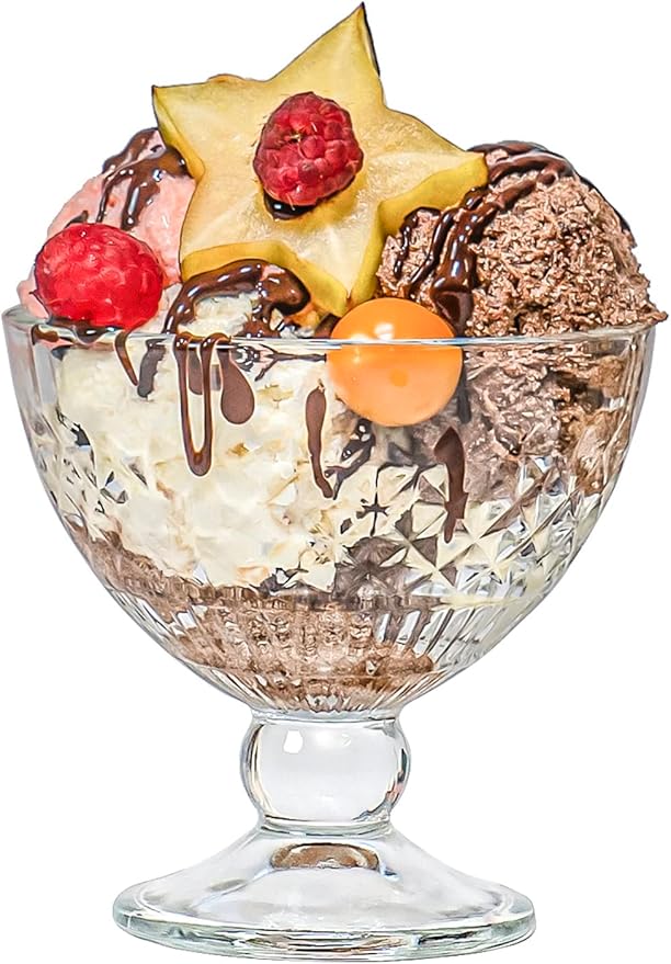 Red Co. Classic Footed Dessert Cups, Premium Crystal Clear Glass Ice Cream Bowls - Perfect for Parfait Fruit Salad or Pudding, Set of 6, 9 OZ