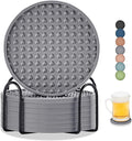Coasters for Drinks, Silicone Coasters Set of 8 with Metal Holder, Outdoor Coaster for Coffee Table, Non-Slip Rubber Table Cup Mat Desk, Heat Resistant & Scratch-Proof (Grey)
