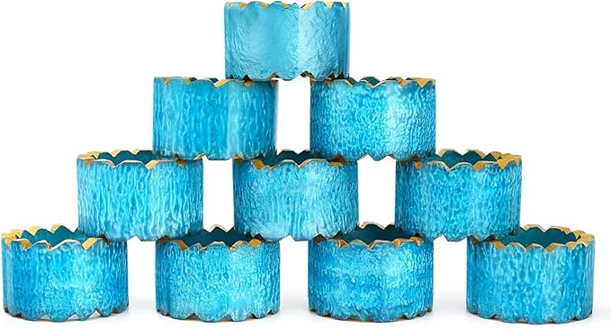 ALPHA Living HOME Handmade Epoxy Napkin Rings Set of 12 | Elegant Round Napkin Holders for Dining Table, Weddings, Parties & Home Décor | Durable & Stylish Farmhouse Table Accessories - (Blue Gold)
