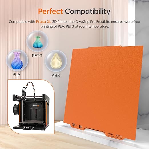 BIQU Cryogrip Pro Frostbite Matte Orange Cold Build Plate for Prusa XL 3D Printer 365x380.75MM Double-Sided Upgrade Room Temperature Print Removable Surface Platform