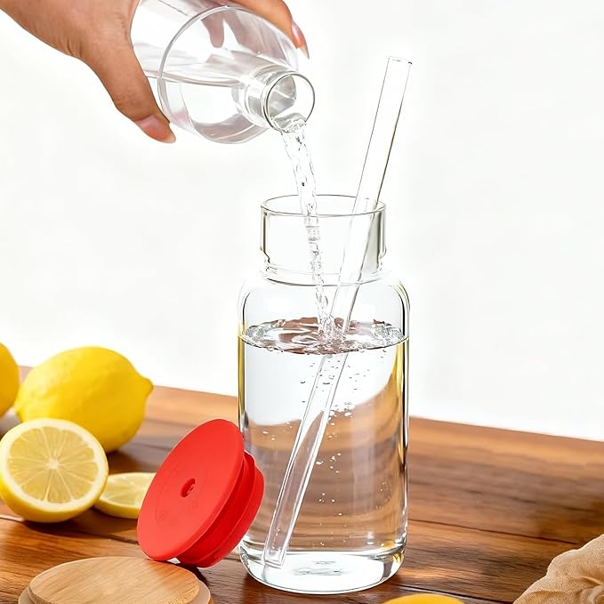 Glass Cup with Silicone Lid and Straw, 17 Oz Drinking Glasses Water Bottle Vintage Glassware for Iced Coffee, Juice, Cocktails, Whisky Tumbler for Gift 1 Pack