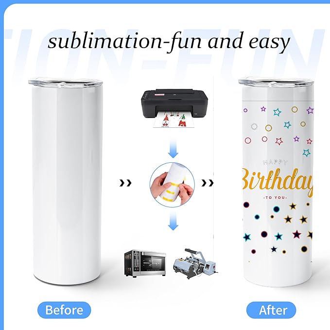 50 Pack Sublimation Tumblers Blank 20 oz Straight Skinny Tumbler with Metal Straws Rubber Bottom Individually Boxed Sublimation Cups Wholesale Blank White for Heat Transfer
