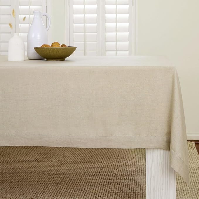 Solino Home Natural Linen Tablecloth 60 x 156 Inch - 100% Pure Linen Table Cloth for Rectangle Tables - Fete, Machine Washable Tablecloth for Spring, Easter