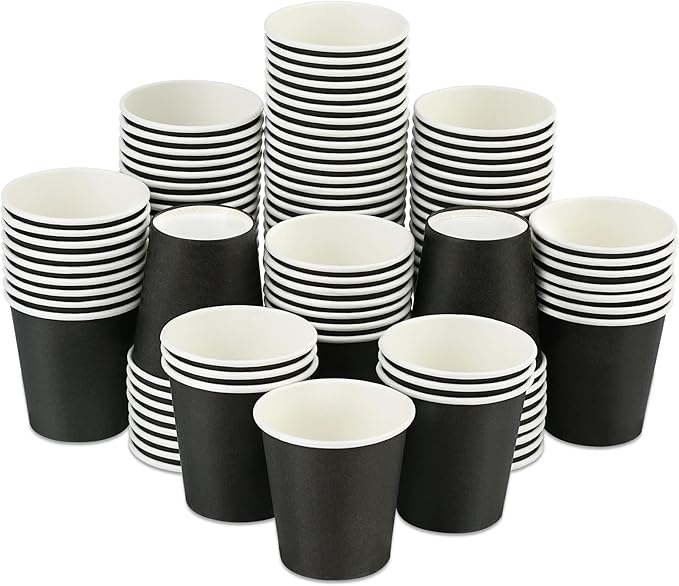 Wuadua 100 Pack 3 oz Black Disposable Paper Cups - Sturdy and Leak-Proof for Parties, Events, Office, Home Use Disposable Mouthwash Cups - Ideal for Hot/Cold Drinks, Smooth Rim Design, Eco-Friendly