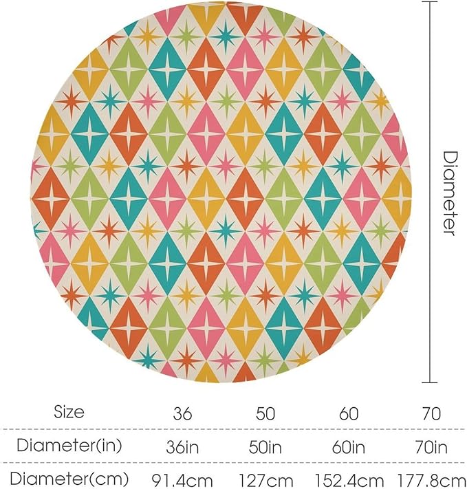Abstract Geometric Round Tablecloth, Mid Century Retro Abstract Vintage Tablecloth for Home Party Dining Room Kitchen Decor 50Inch(127cm)