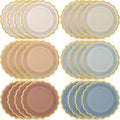 48 Pcs Morandi Color Paper Plates 9 Inch Pastel Scalloped Disposable Colored Boho Dinner Dessert Paper Plates for Birthday Wedding Bridal Party Supplies, 6 Colors
