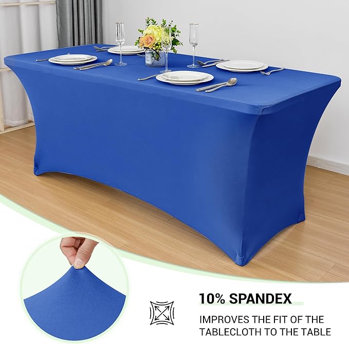 Obstal 6 Pack Stretch Spandex Table Covers for 8 Foot Tables - 8 FT Universal Rectangular Fitted Tablecloth Protector for Wedding, Banquet, Party (Royal Blue, 96 L x 30 W x 30 H Inches)