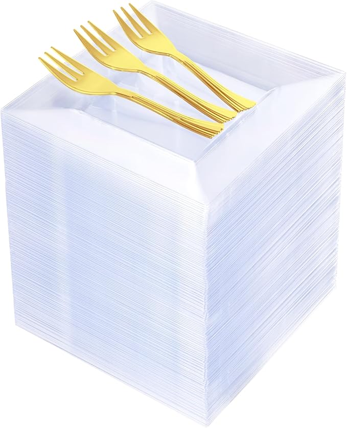 200pcs Square Dessert Plates Includ 100pcs 6inch Appetizer Plates,100pcs 5inch Plastic Forks,Clear Dessert Plates Disposable Appetizer Plates Serve 100 Guests For Wedding Party&Valentine's Day