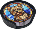 Drink Coaster Set of 6, Yorkshire Terrier Dog Mom Lover Gift,Leather Drink Coasters with Holder,6 Pack Cup/Bar/Drink Coasters for Table/Drinks/Coffee Protection Housewarming Gift